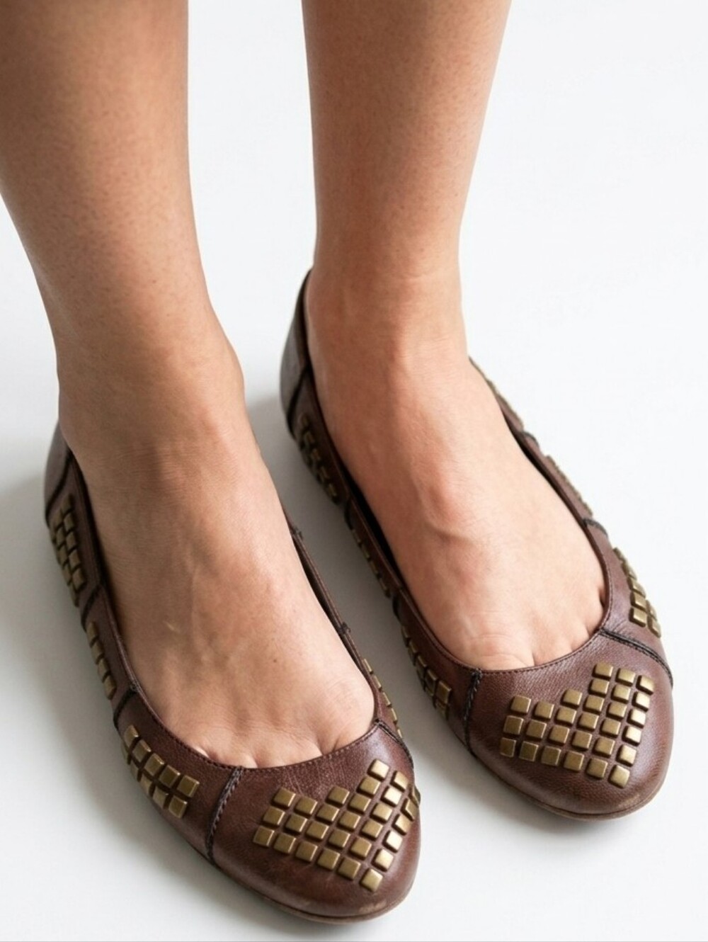 Schutz Brown Studded Leather Ballet Flats Sz8